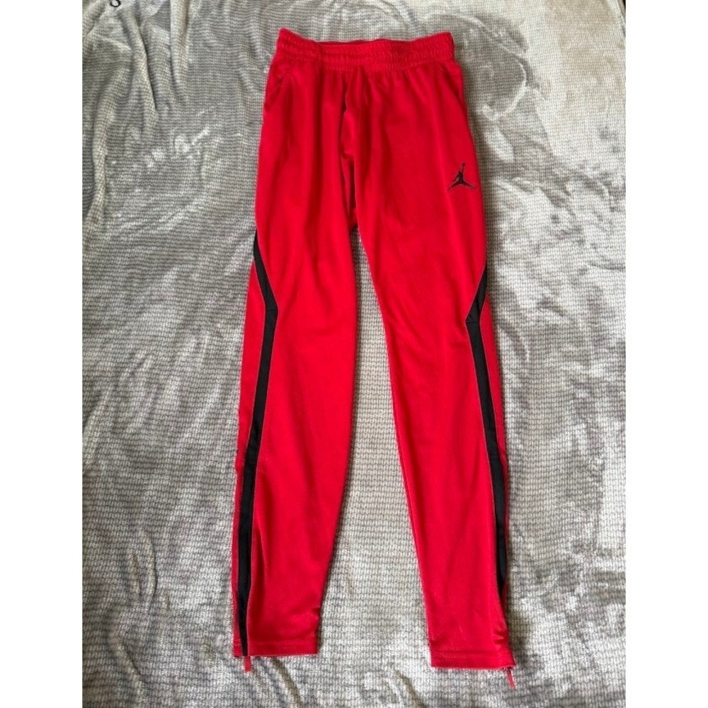 Jordan Mens S Red‎ Black Stripe Jumpman Track Pants Zipper Ankle Joggers 26x29